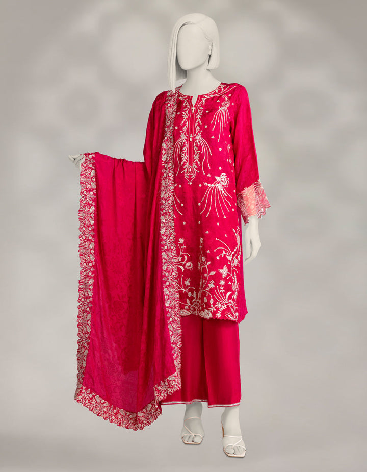 Raw Silk Pink Stitched Suit - J. Junaid Jamshed