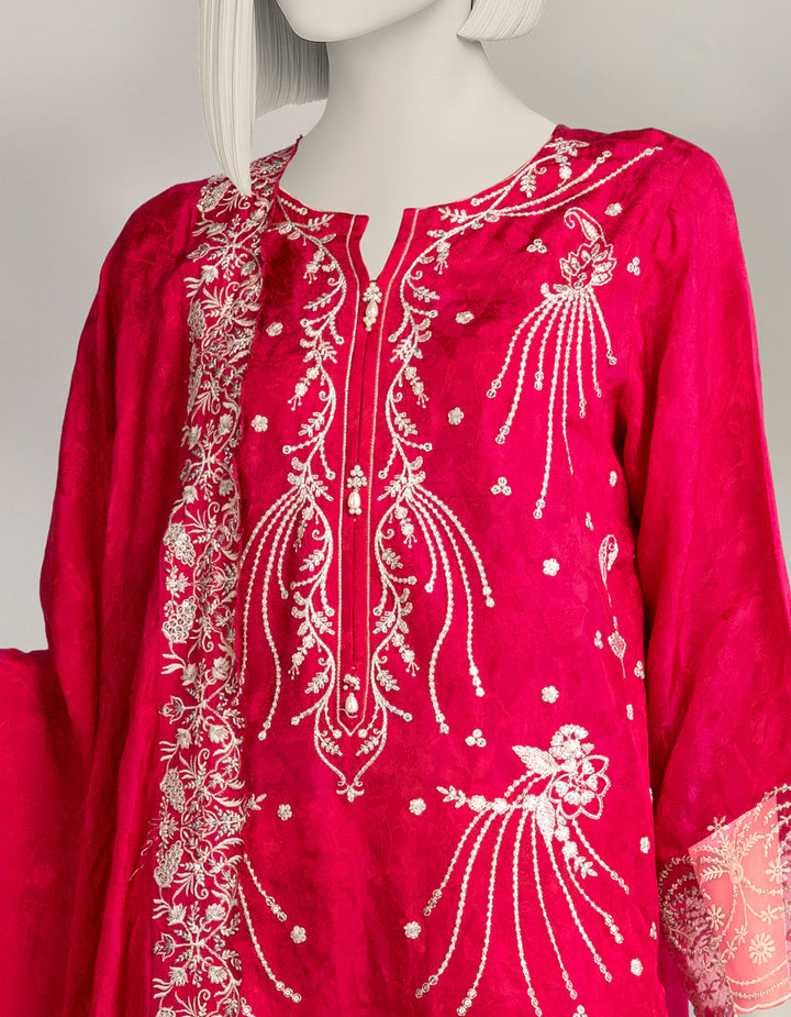 Raw Silk Pink Stitched Suit - J. Junaid Jamshed