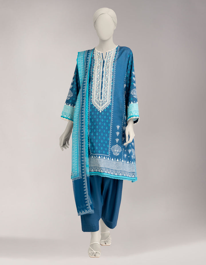 Khaddar Slub Blue Stitched Suit - J. Junaid Jamshed
