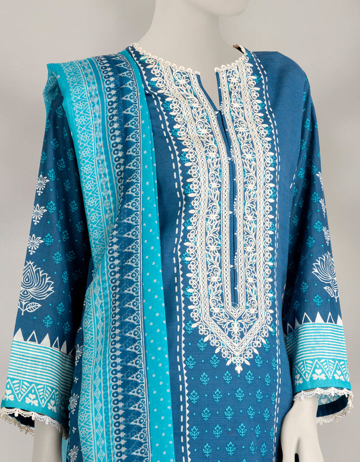Khaddar Slub Blue Stitched Suit - J. Junaid Jamshed