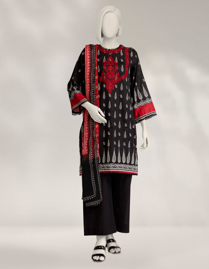 Khaddar Slub Black Stitched Suit - J. Junaid Jamshed