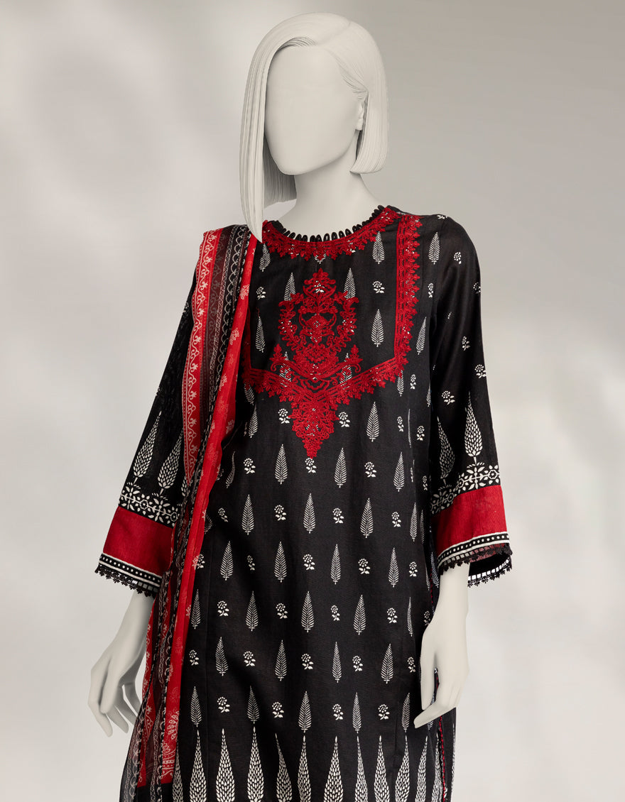 Khaddar Slub Black Stitched Suit - J. Junaid Jamshed