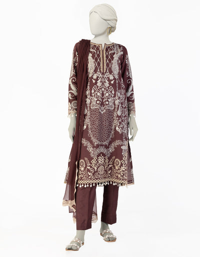 Cotton Silk Brown Stitched Suit - J. Junaid Jamshed