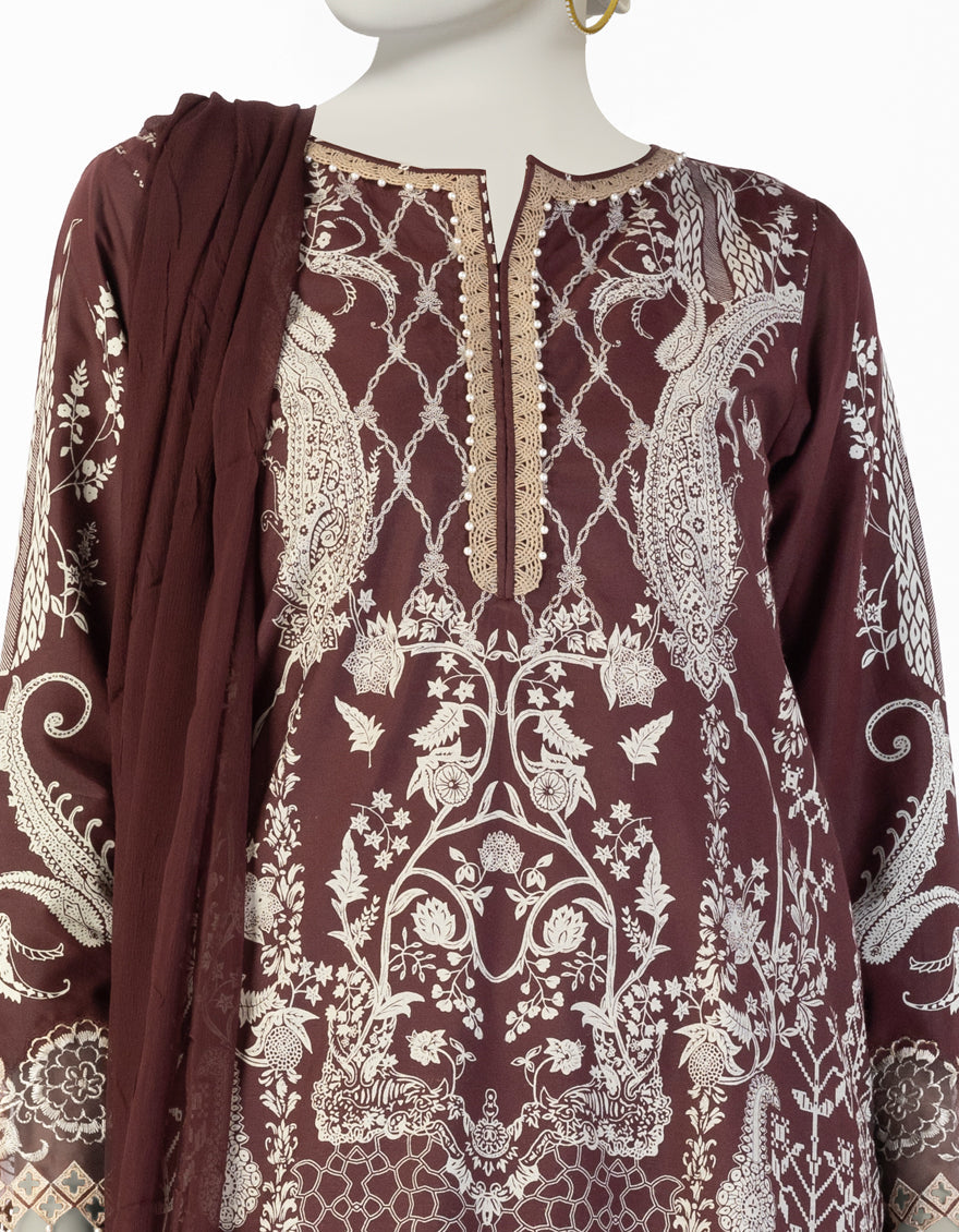 Cotton Silk Brown Stitched Suit - J. Junaid Jamshed