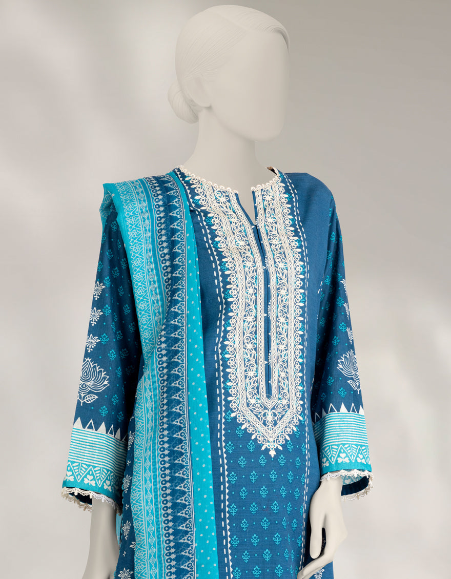 Cambric Blue Stitched Suit - J. Junaid Jamshed