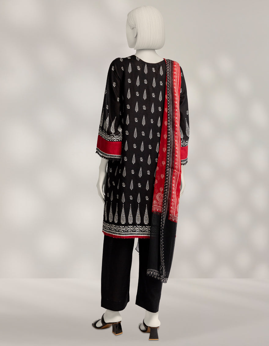 Cambric Black Stitched Suit - J. Junaid Jamshed