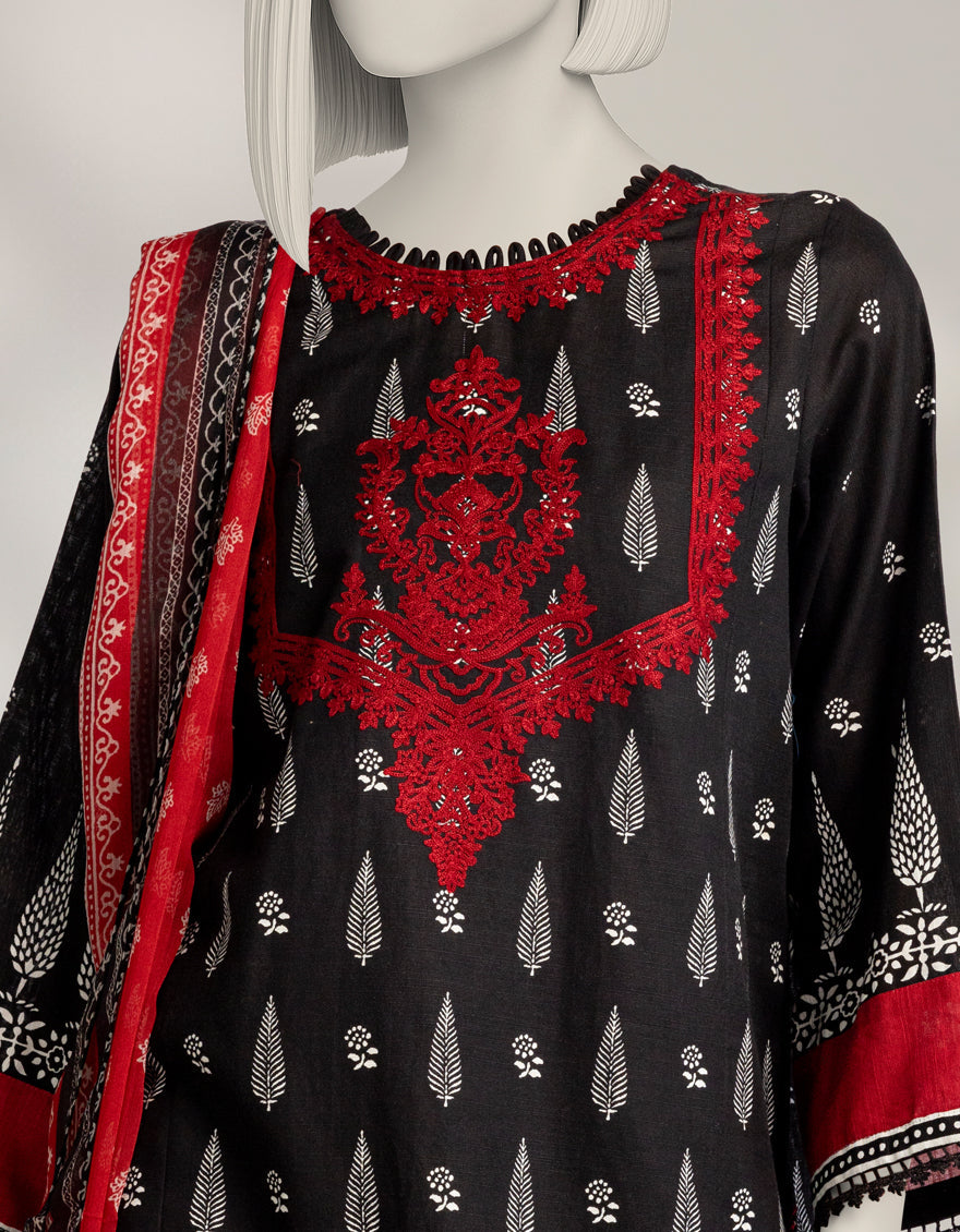Cambric Black Stitched Suit - J. Junaid Jamshed