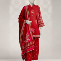 Khaddar Slub Red Stitched Suit - J. Junaid Jamshed