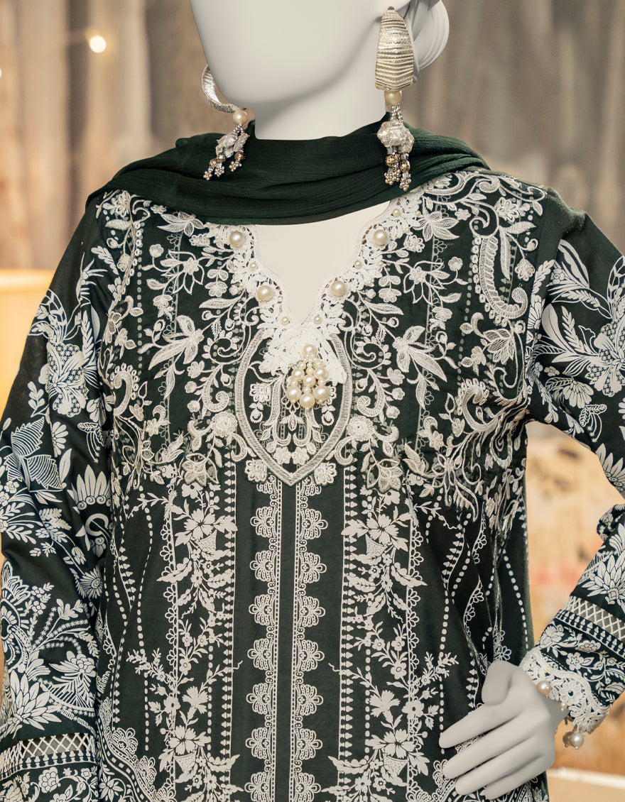 Silk Green Stitched Suit - J. Junaid Jamshed