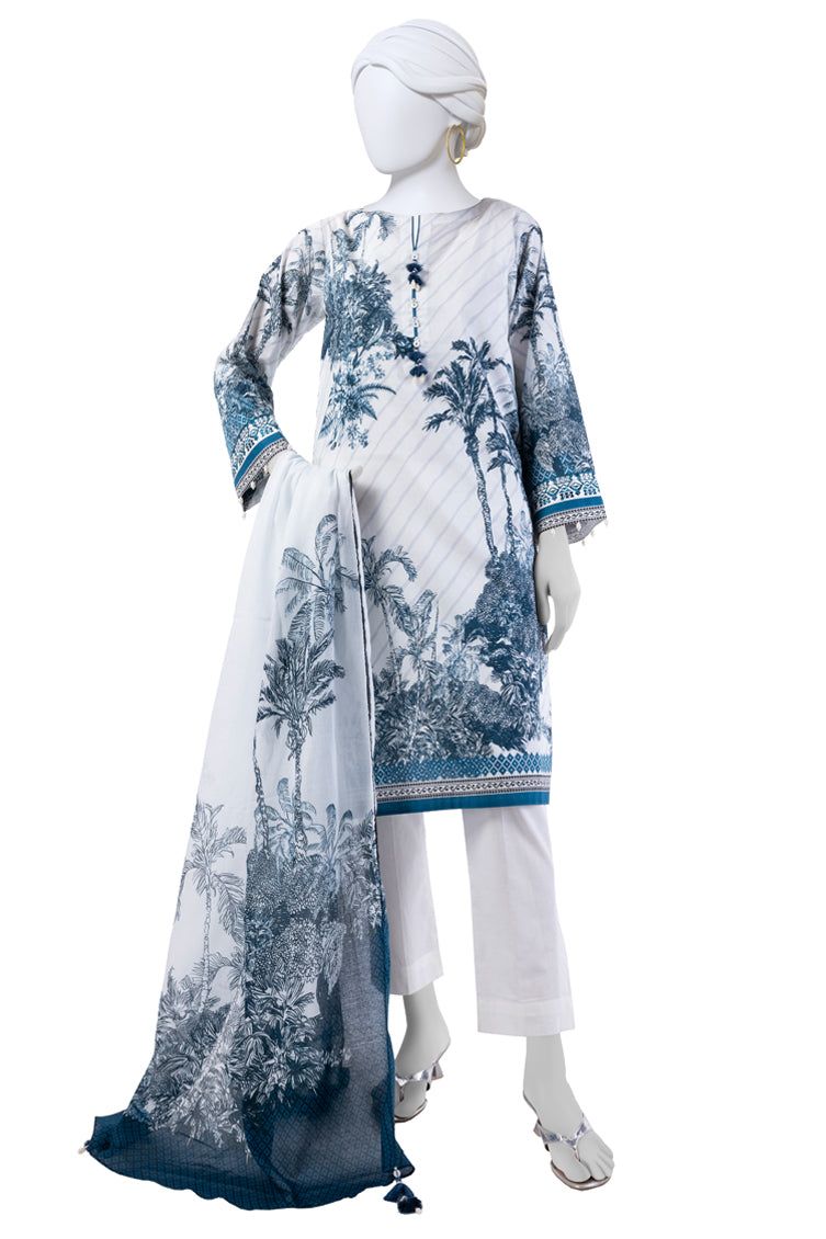 Lawn White Unstitched Suit - J. Junaid Jamshed