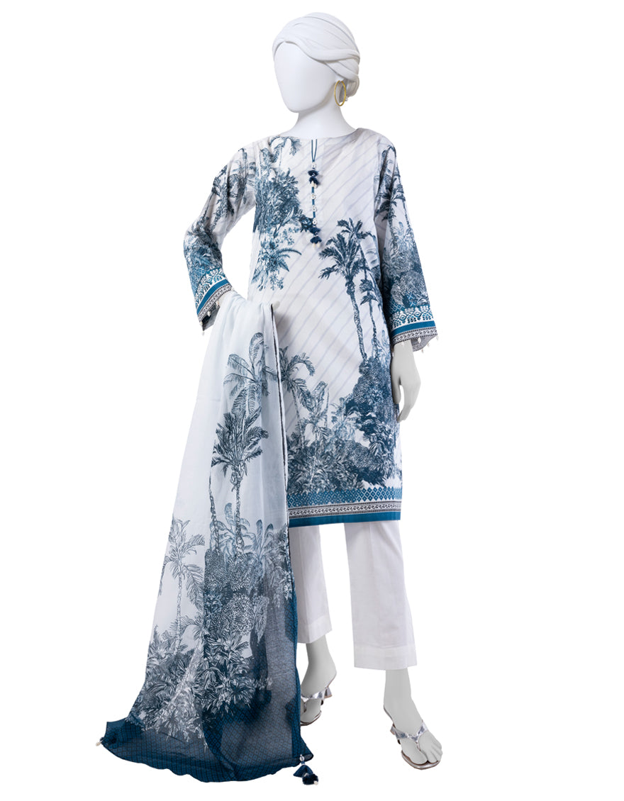 Lawn White Unstitched Suit - J. Junaid Jamshed