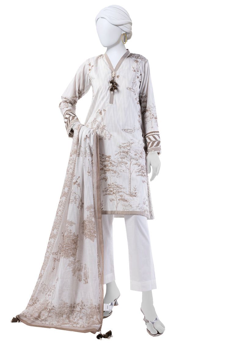 Lawn Brown Unstitched Suit - J. Junaid Jamshed