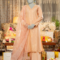 Lawn Peach Stitched Suit - J. Junaid Jamshed