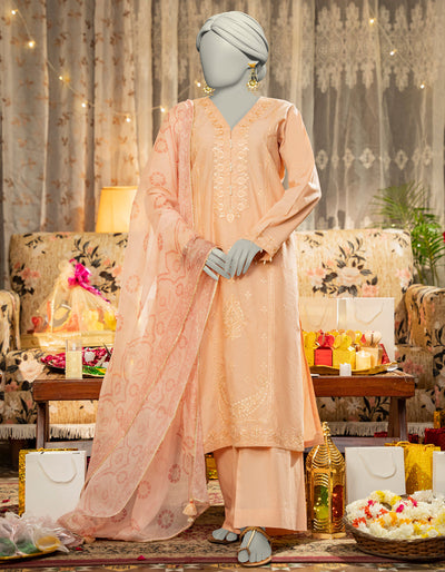 Lawn Peach Stitched Suit - J. Junaid Jamshed