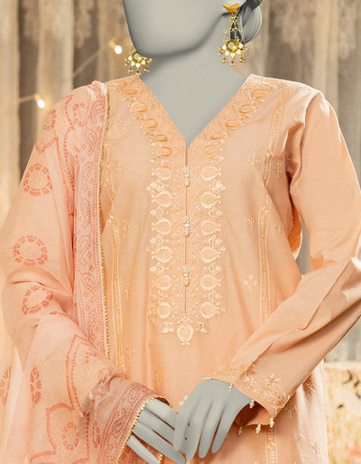 Lawn Peach Stitched Suit - J. Junaid Jamshed