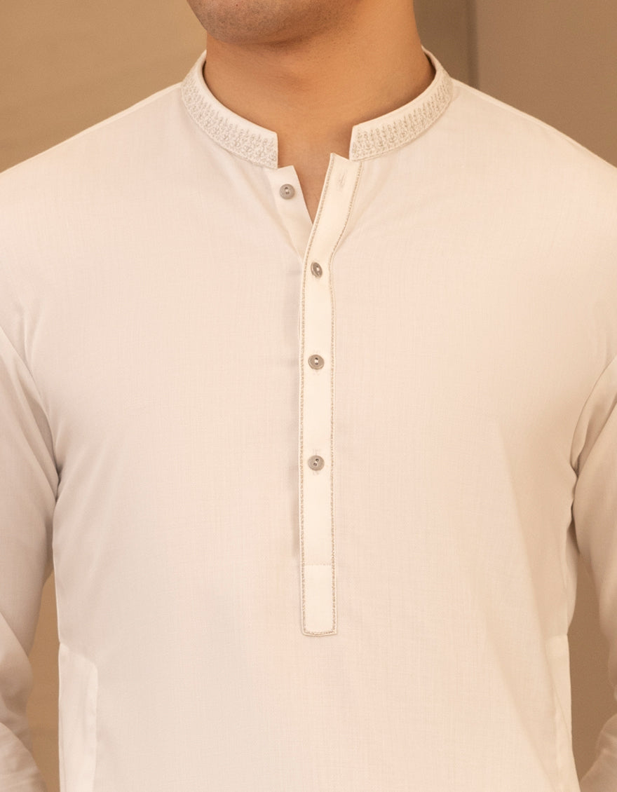 Blended Off White Kurta - J. Junaid Jamshed