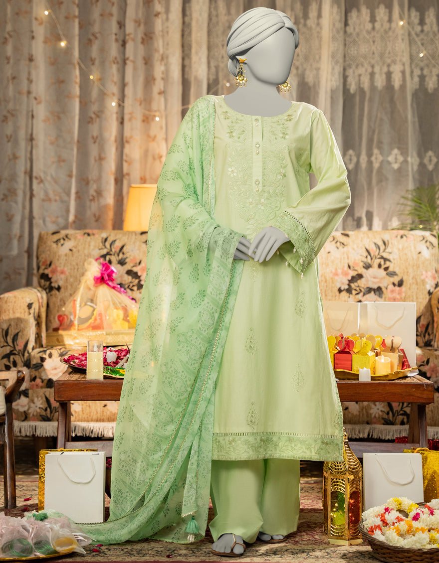 Lawn Green Stitched Suit - J. Junaid Jamshed