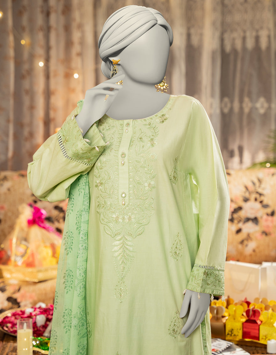 Lawn Green Stitched Suit - J. Junaid Jamshed