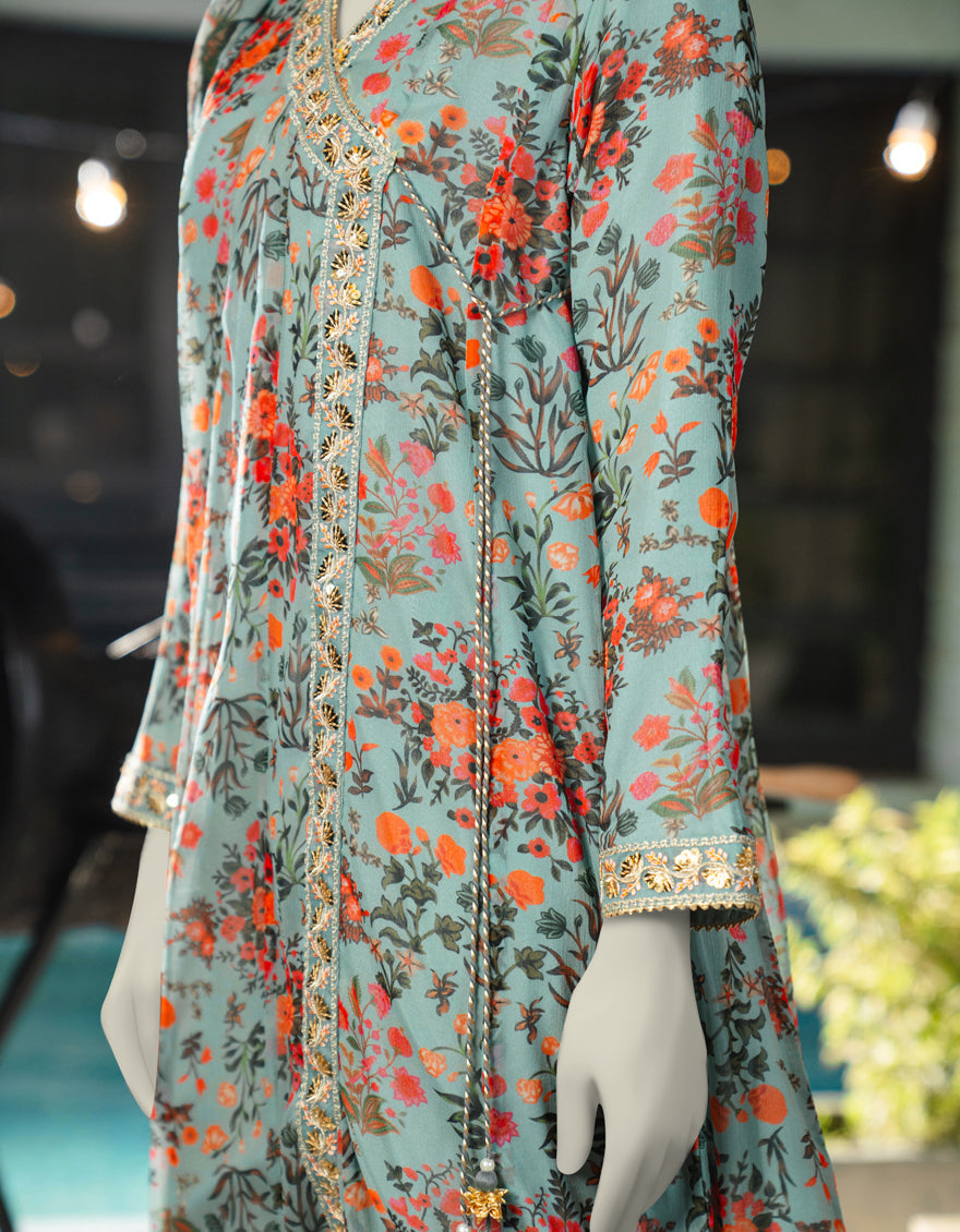 Chiffon Blue Stitched Suit - J. Junaid Jamshed