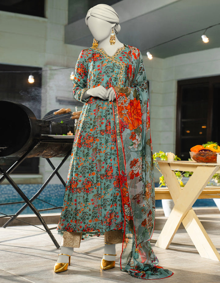 Chiffon Blue Stitched Suit - J. Junaid Jamshed