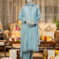 Lawn Blue Stitched Suit - J. Junaid Jamshed