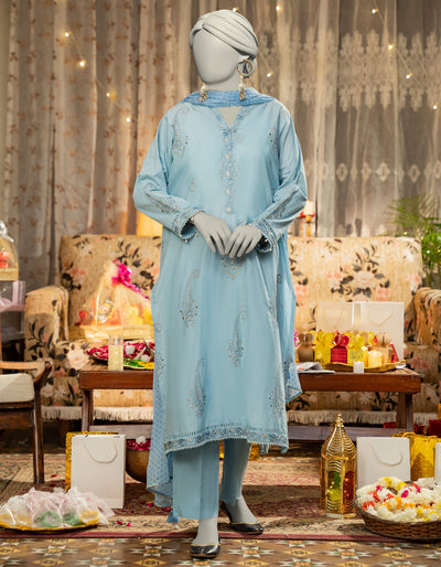 Lawn Blue Stitched Suit - J. Junaid Jamshed