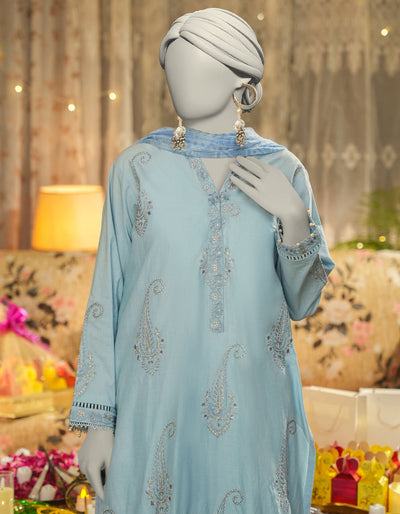 Lawn Blue Stitched Suit - J. Junaid Jamshed