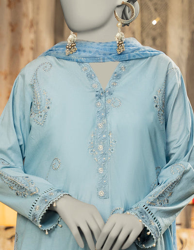 Lawn Blue Stitched Suit - J. Junaid Jamshed