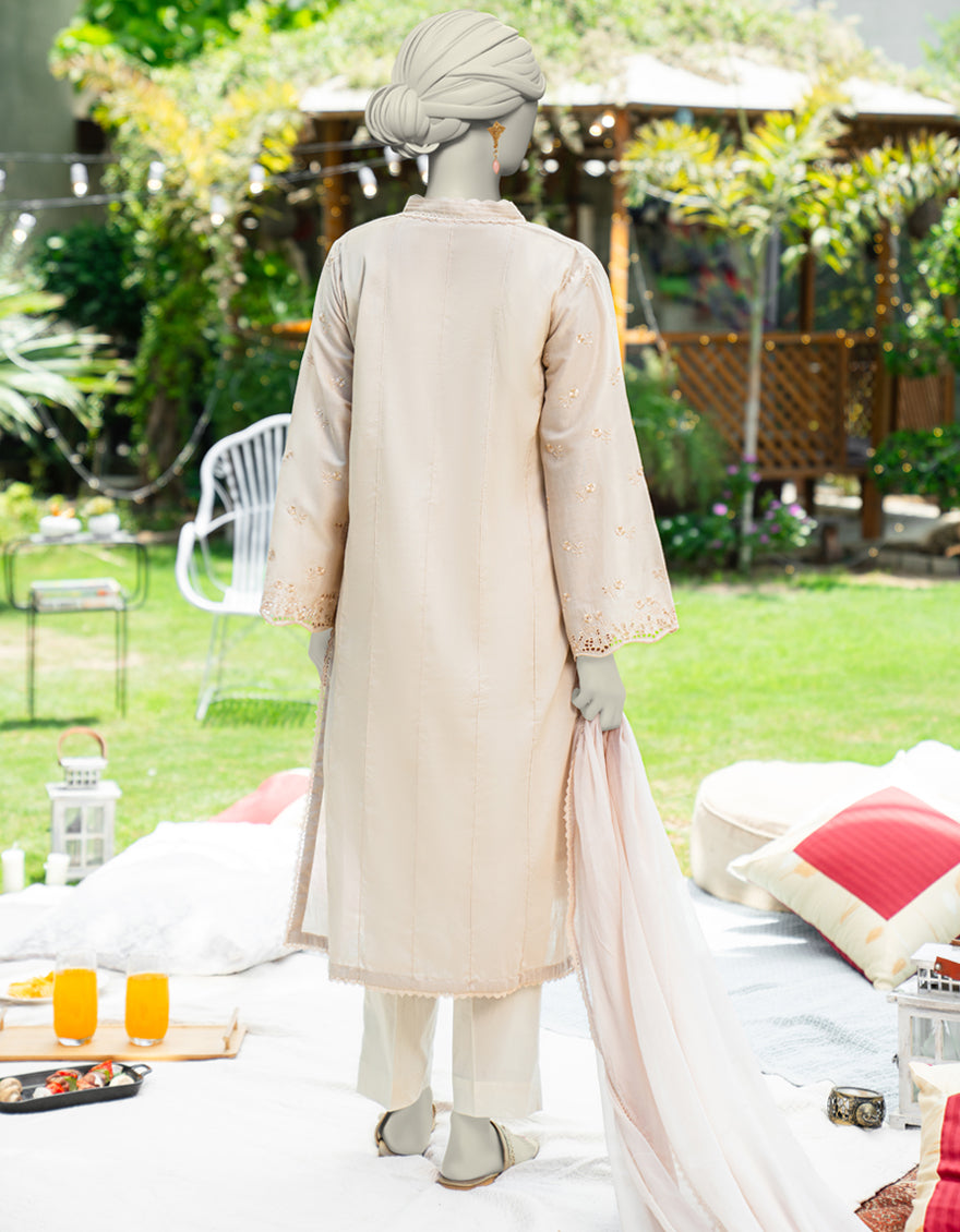 Dyed Beige Stitched Suit - J. Junaid Jamshed