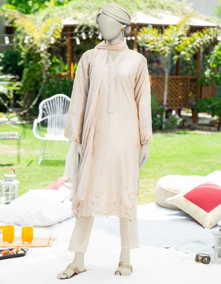 Dyed Beige Stitched Suit - J. Junaid Jamshed