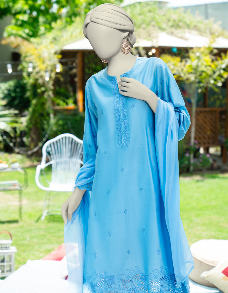 Dyed Blue Stitched Suit - J. Junaid Jamshed