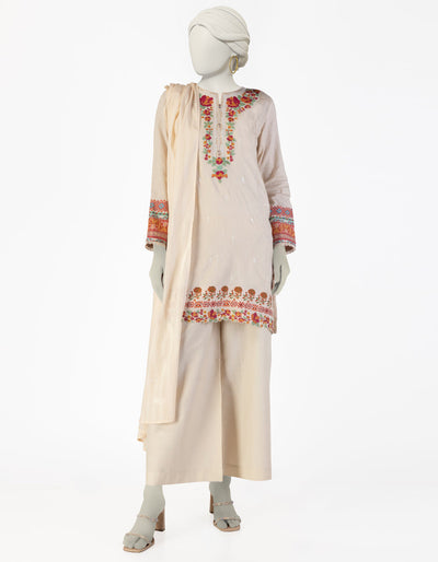 Dobby Brown Stitched Suit - J. Junaid Jamshed