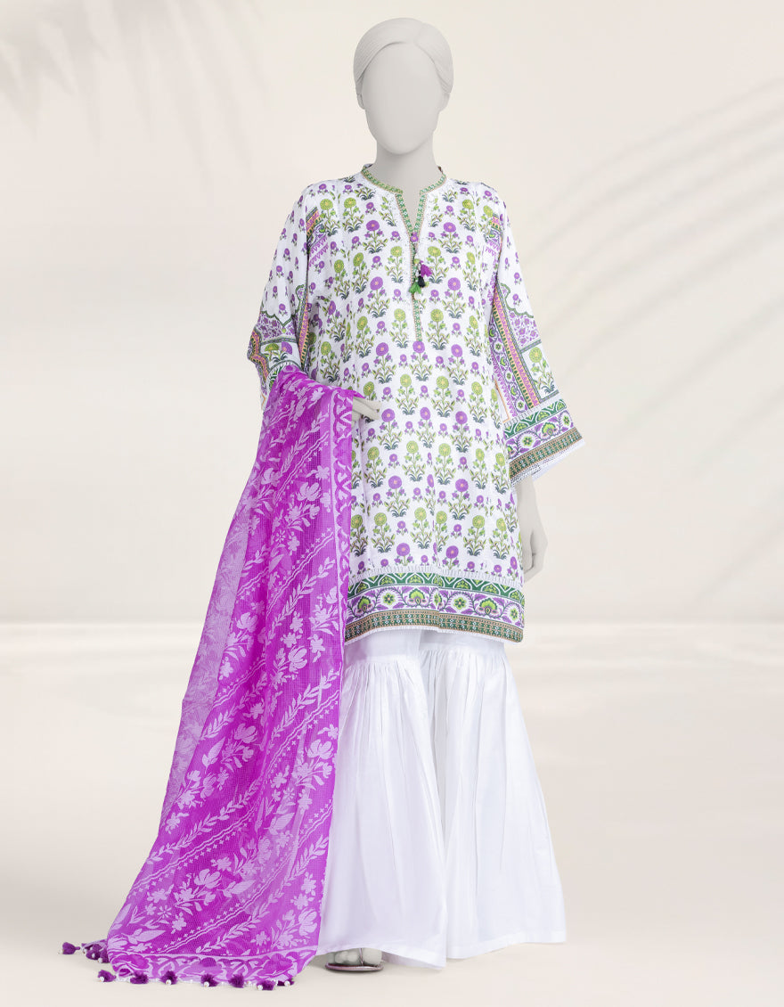 Dobby Purple Unstitched Suit - J. Junaid Jamshed