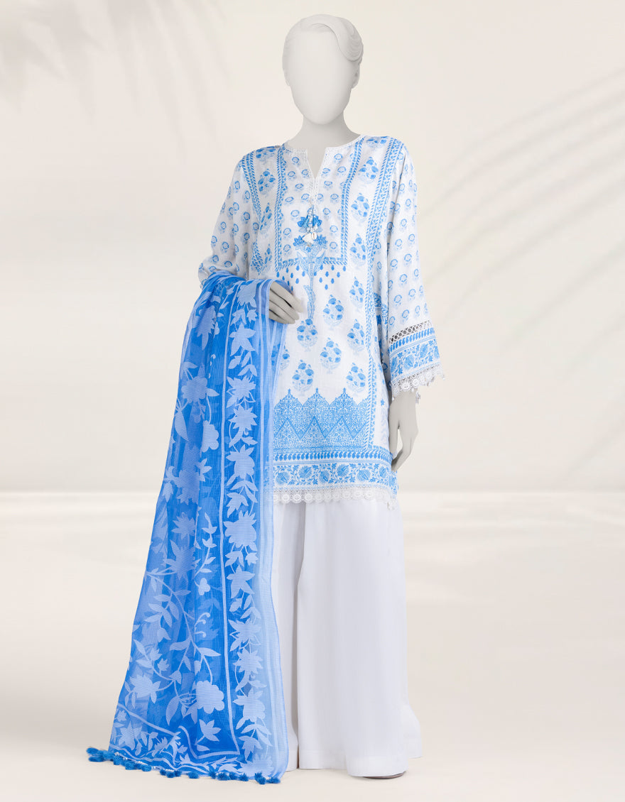 Dobby Blue Unstitched Suit - J. Junaid Jamshed