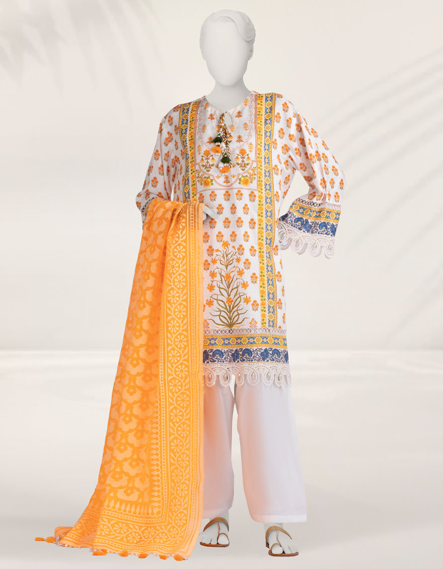 Dobby Orange Unstitched Suit - J. Junaid Jamshed