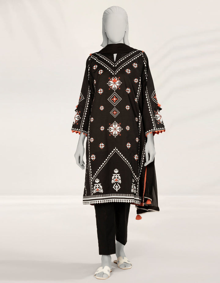 Lawn Black Stitched Suit - J. Junaid Jamshed