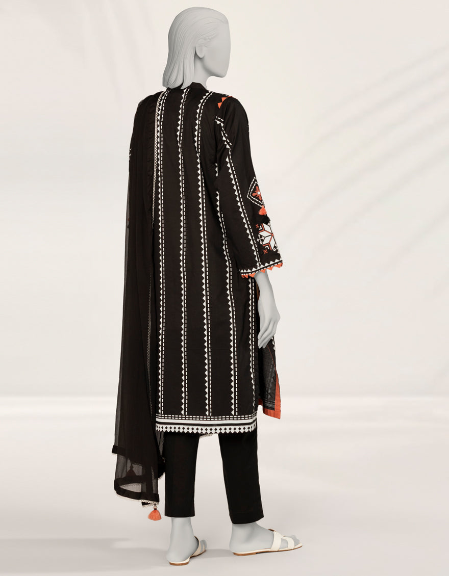 Lawn Black Stitched Suit - J. Junaid Jamshed