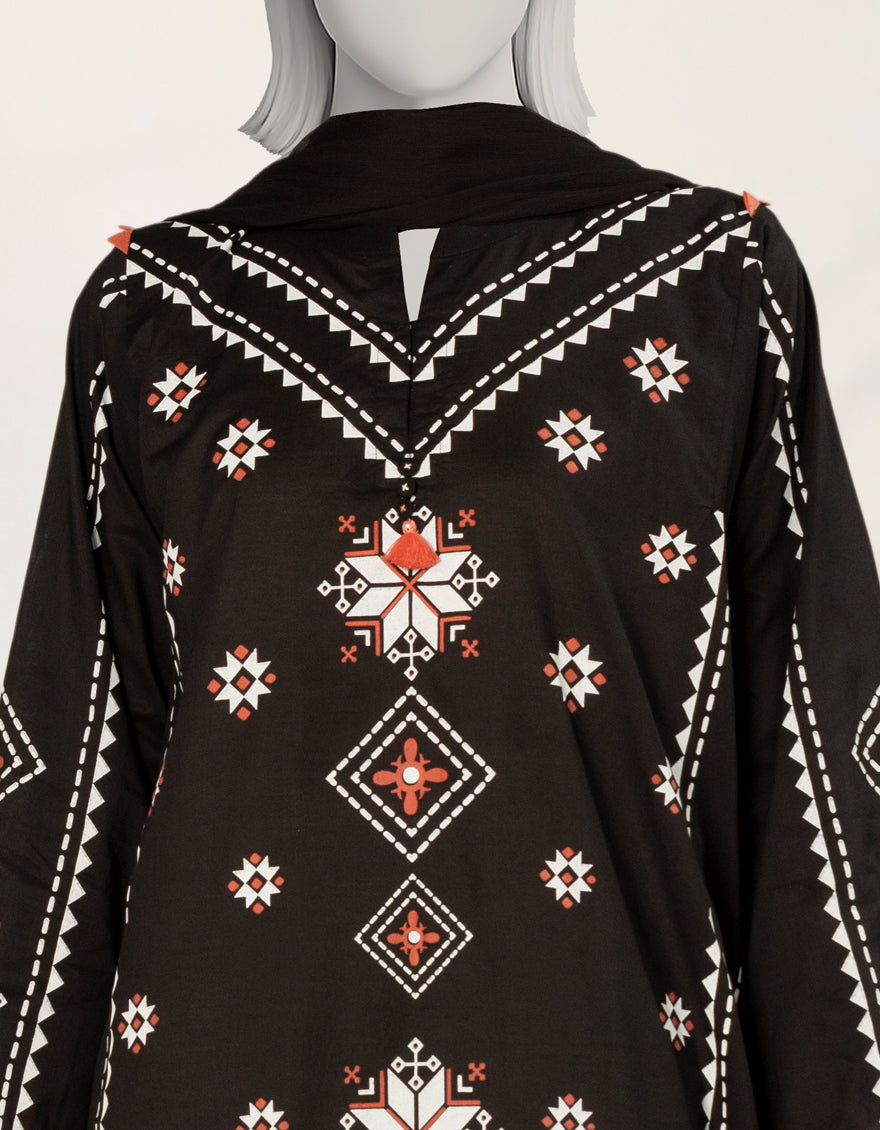 Lawn Black Stitched Suit - J. Junaid Jamshed