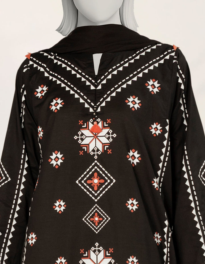 Lawn Black Stitched Suit - J. Junaid Jamshed
