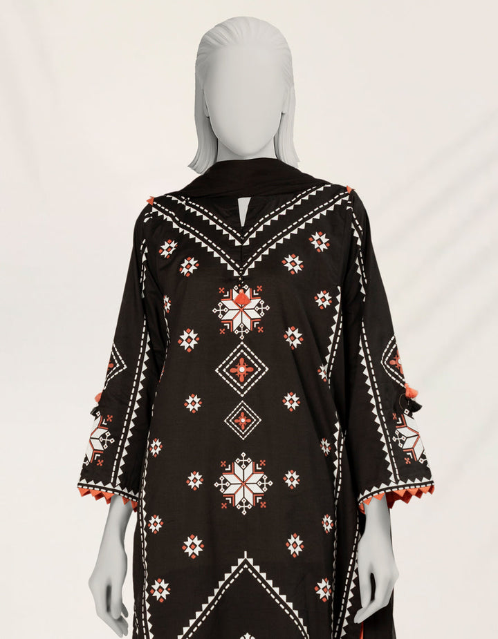 Lawn Black Stitched Suit - J. Junaid Jamshed