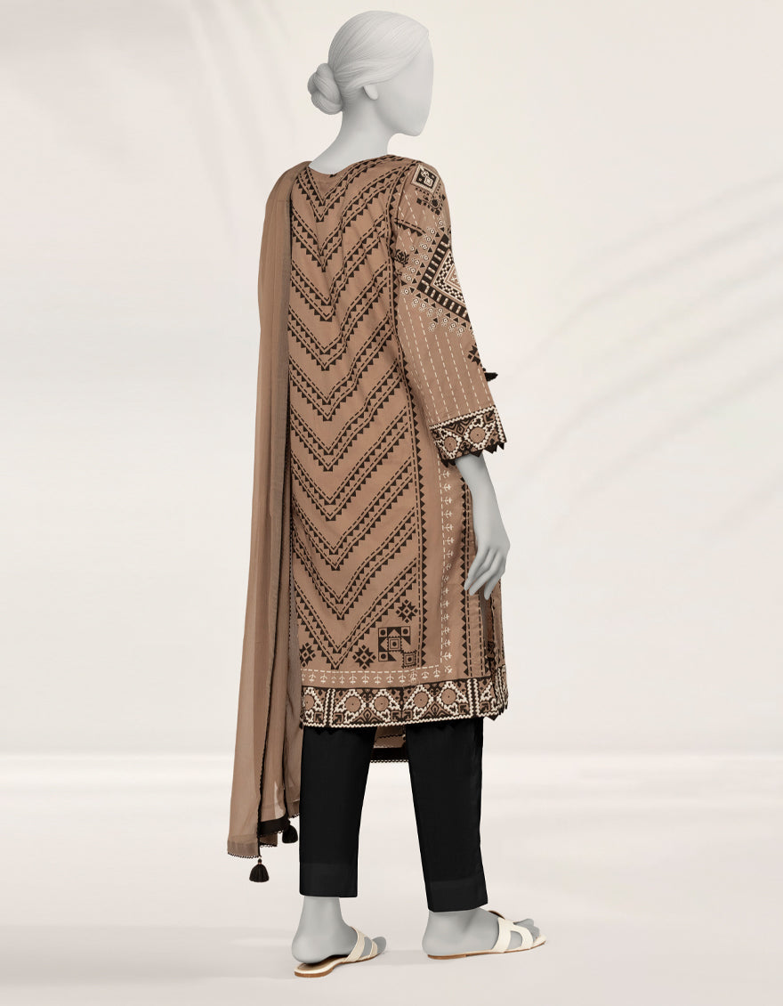 Lawn Brown Stitched Suit - J. Junaid Jamshed
