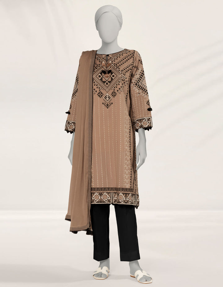 Lawn Brown Stitched Suit - J. Junaid Jamshed