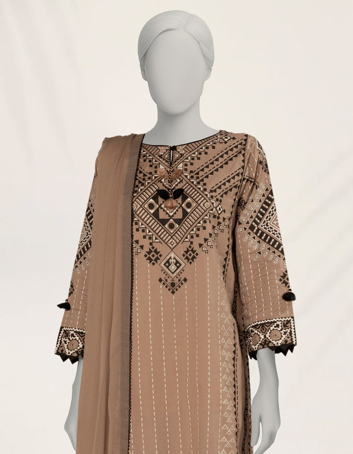 Lawn Brown Stitched Suit - J. Junaid Jamshed