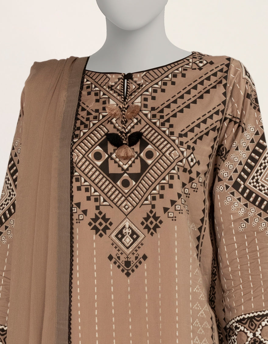 Lawn Brown Stitched Suit - J. Junaid Jamshed