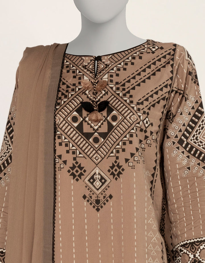 Lawn Brown Stitched Suit - J. Junaid Jamshed