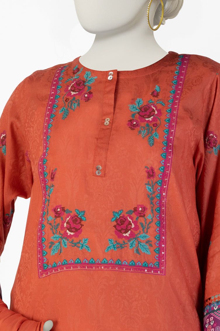 Dobby Orange Stitched Suit - J. Junaid Jamshed