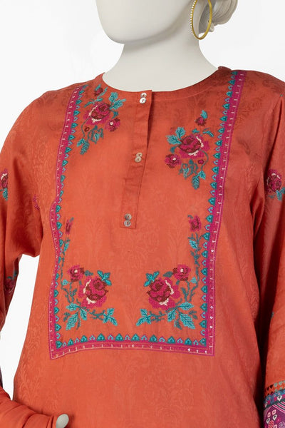 Dobby Orange Stitched Suit - J. Junaid Jamshed