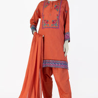 Dobby Orange Stitched Suit - J. Junaid Jamshed