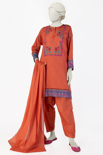 Dobby Orange Stitched Suit - J. Junaid Jamshed