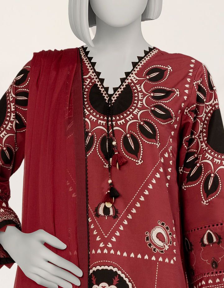 Lawn Red Stitched Suit - J. Junaid Jamshed